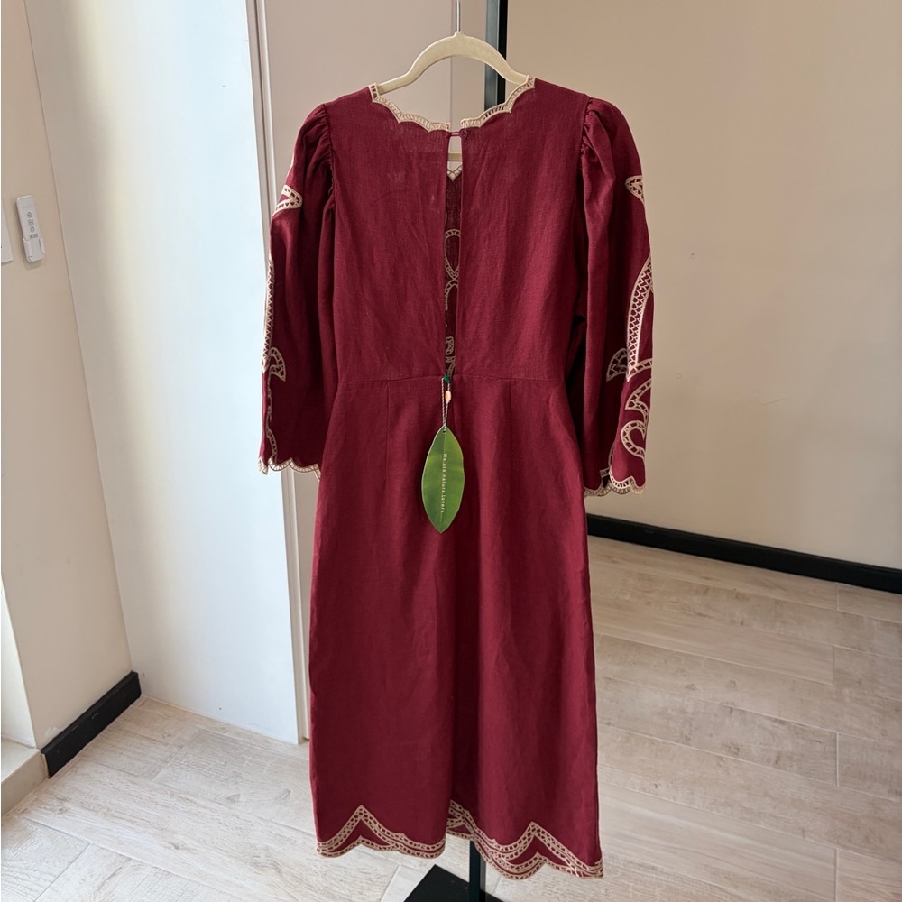 Farm Rio: Red Artisanal Cut-Out Embroidered Euroflax™ Premium Linen Maxi Dress - Picture 8 of 11